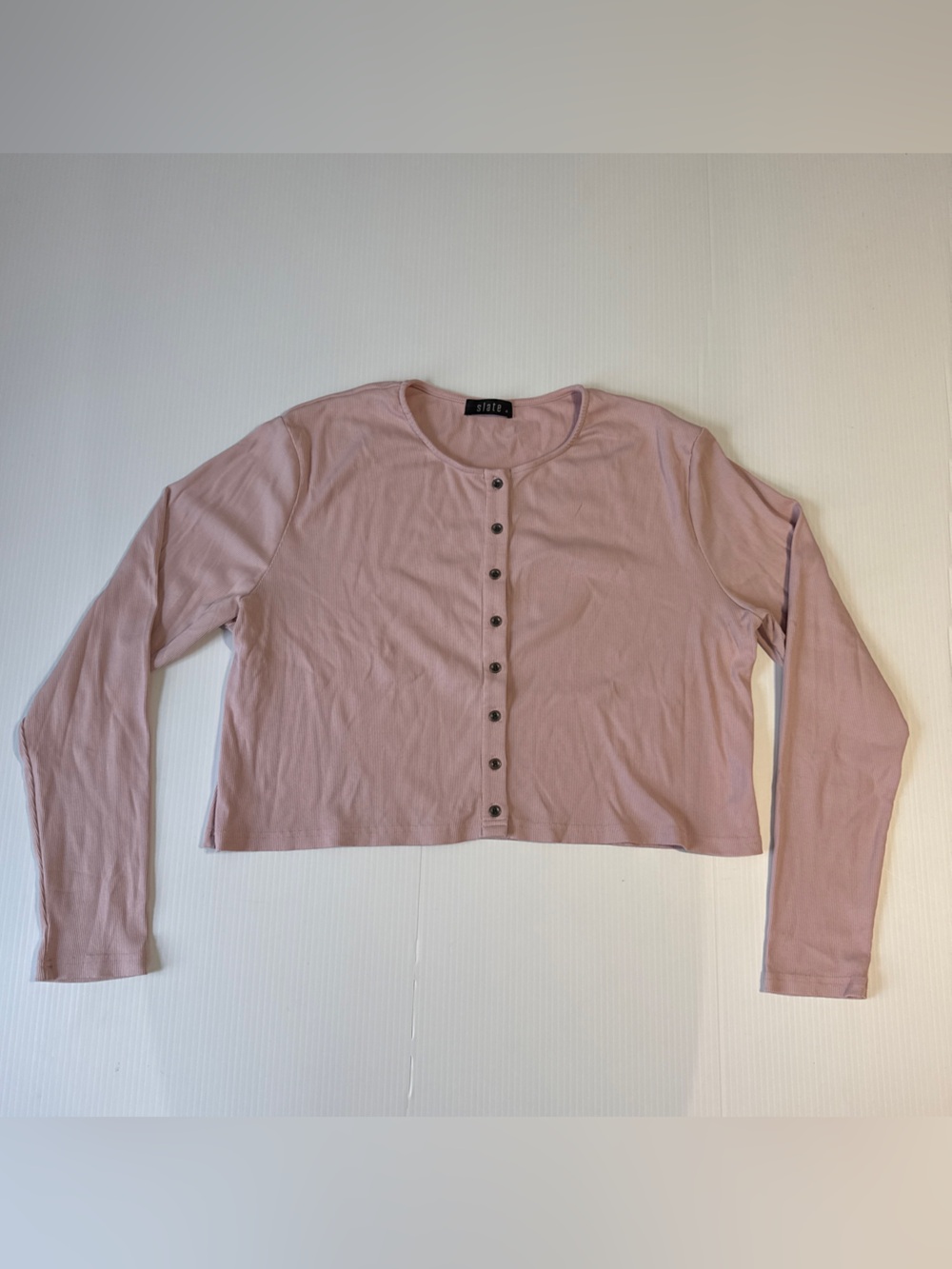 Y2K Fairy Grunge Baby Pink Ribbed Henley Crop Top Button Front XXL Oversized